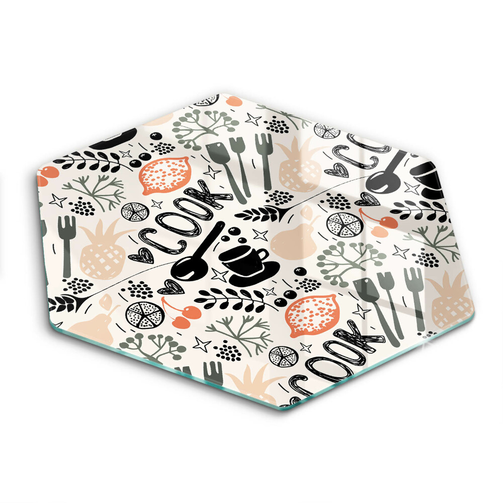 Üveg vágódeszka hatszögletű Illusztratív konyhai motívum