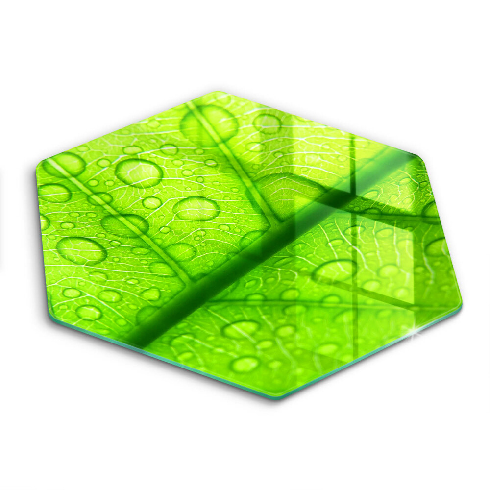 Üveg vágódeszka hatszögletű Közelkép egy levélről