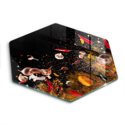 Üveg vágódeszka fényképpel hatszögletű Fűszeres fűszerek