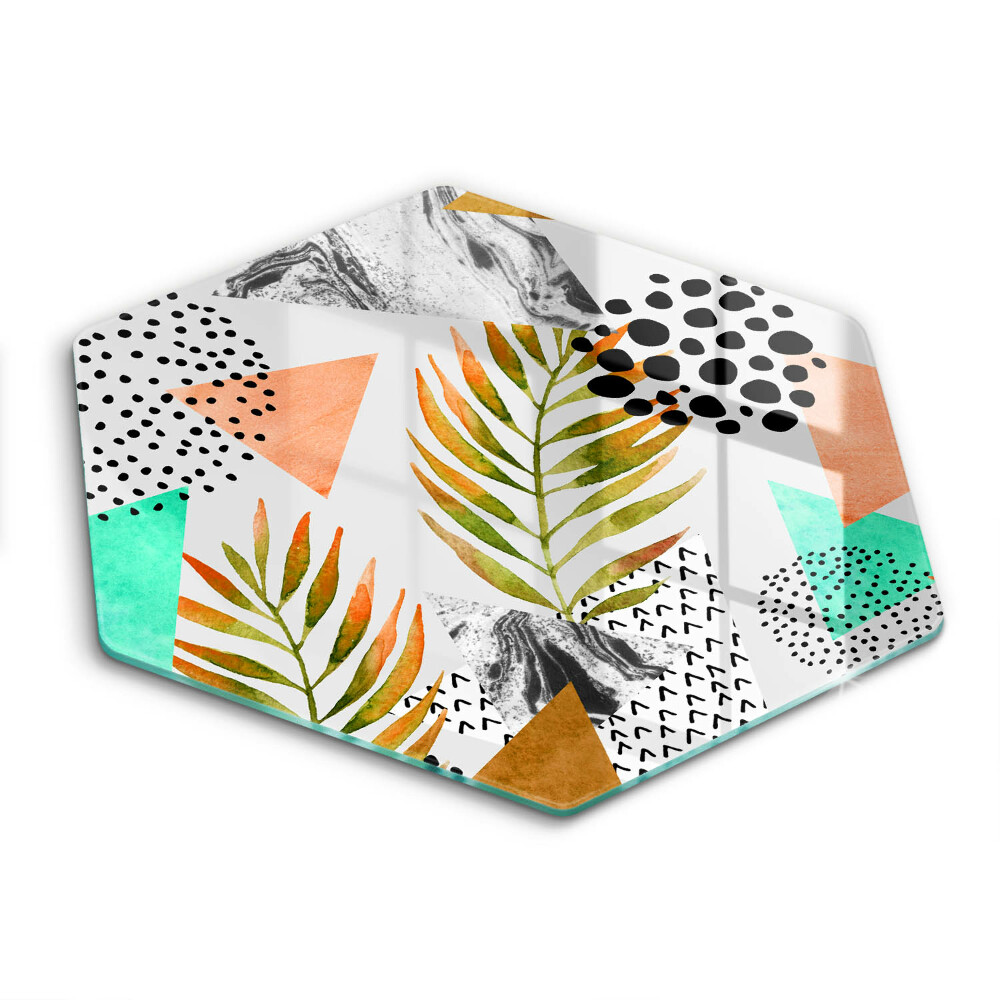 Üveg vágódeszka hatszögletű Boho levélminta