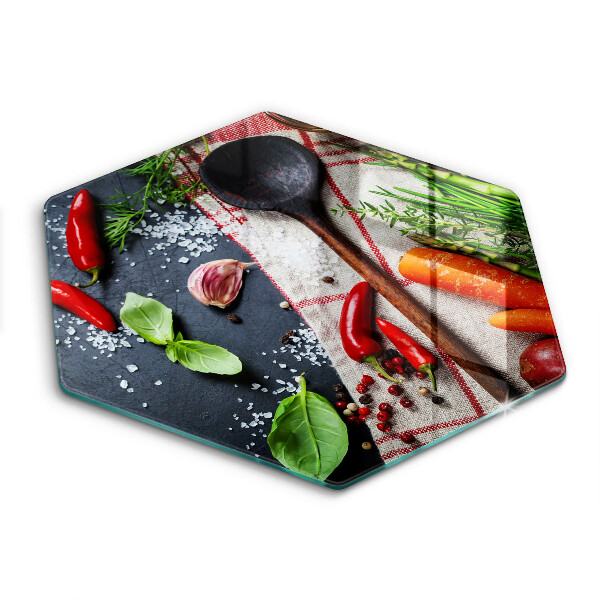 Üveg vágódeszka fényképpel hatszögletű Konyhai ételek