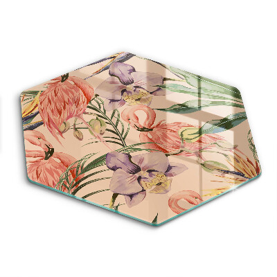 Üveg vágódeszka hatszögletű Illusztráció flamingók