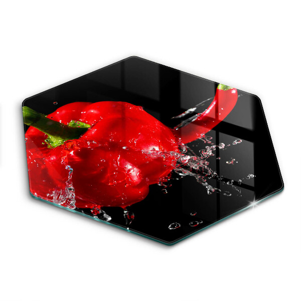 Üveg vágódeszka hatszögletű Piros paprika a vízben