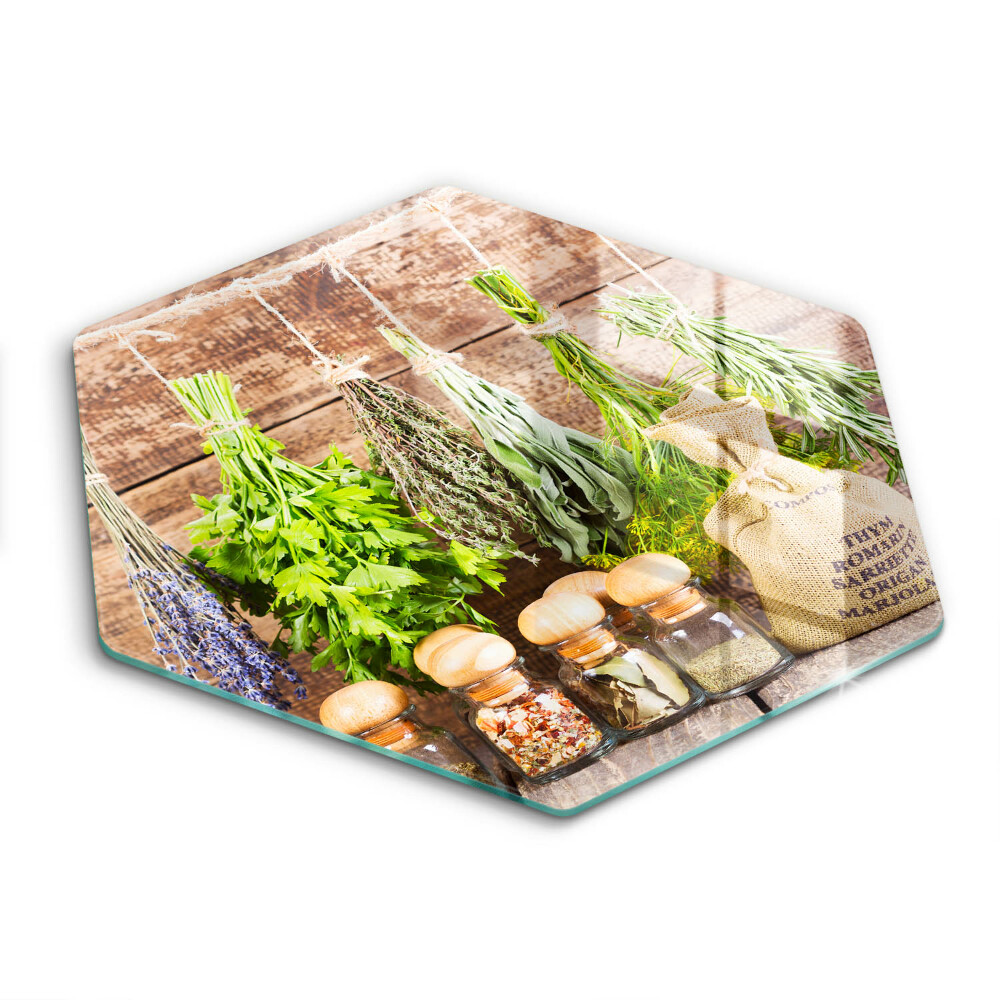 Edzett üveg vágódeszka hatszögletű Gyógynövények fűszerek és fa
