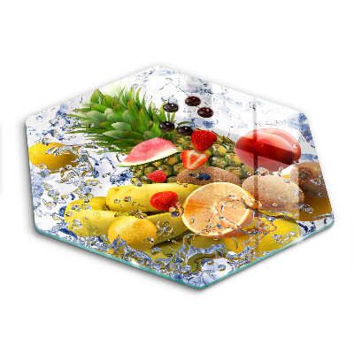 Üveg vágódeszka fényképpel hatszögletű Lédús gyümölcs és víz