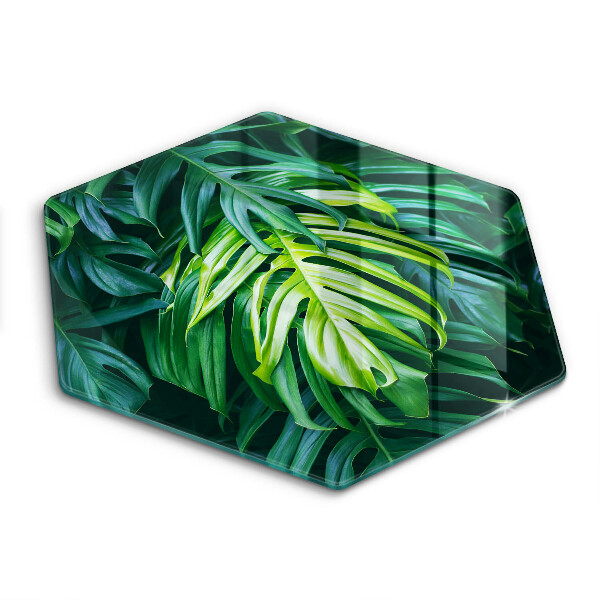 Edzett üveg vágódeszka hatszögletű Vad monstera levelek