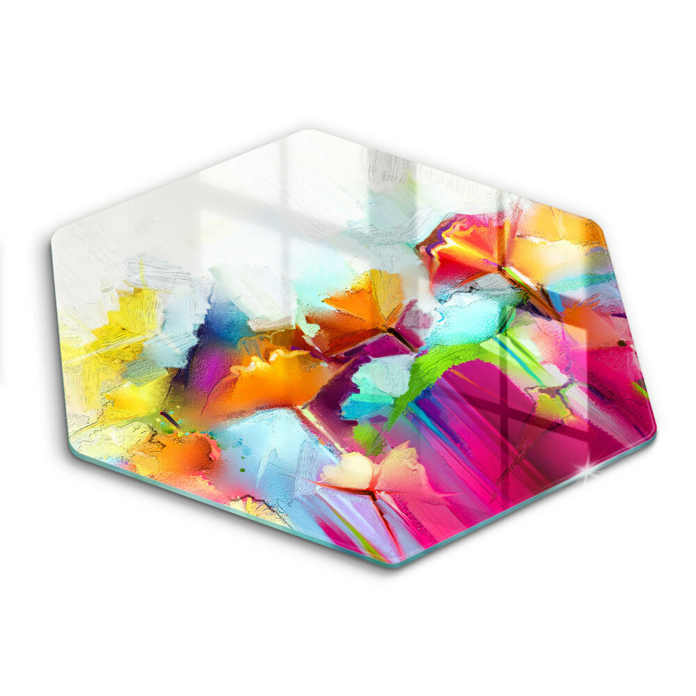 Üveg vágódeszka fényképpel hatszögletű Festett virágok