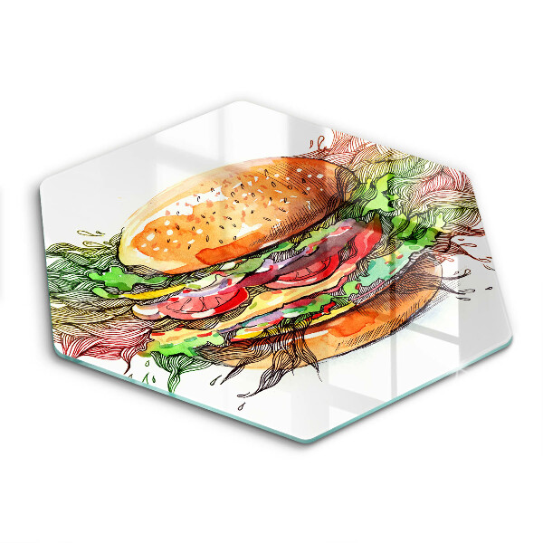 Üveg vágódeszka hatszögletű Hamburger rajz
