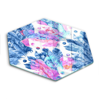 Üveg vágódeszka fényképpel hatszögletű Boho toll illusztráció