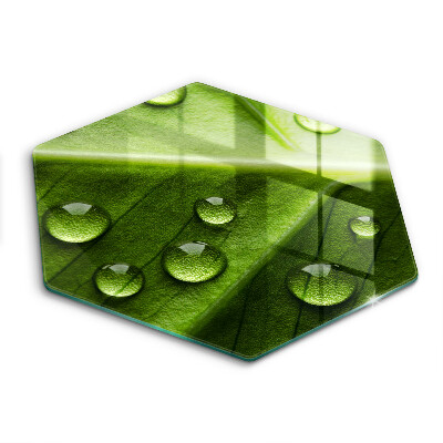 Üveg vágódeszka fényképpel hatszögletű Természet harmat és levél