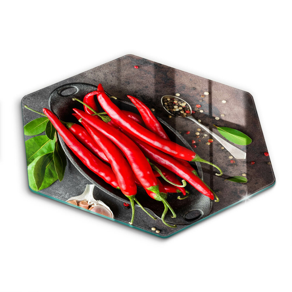 Üveg vágódeszka hatszögletű Piros chili paprika