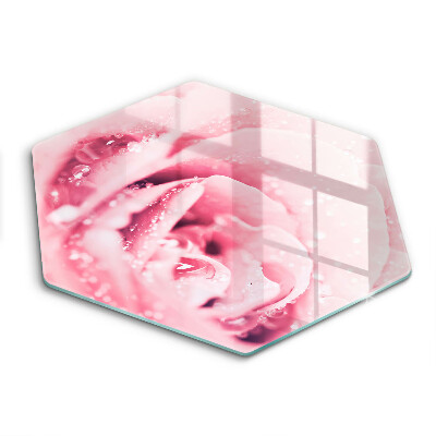 Üveg vágódeszka fényképpel hatszögletű Harmatcseppek és rózsa virág