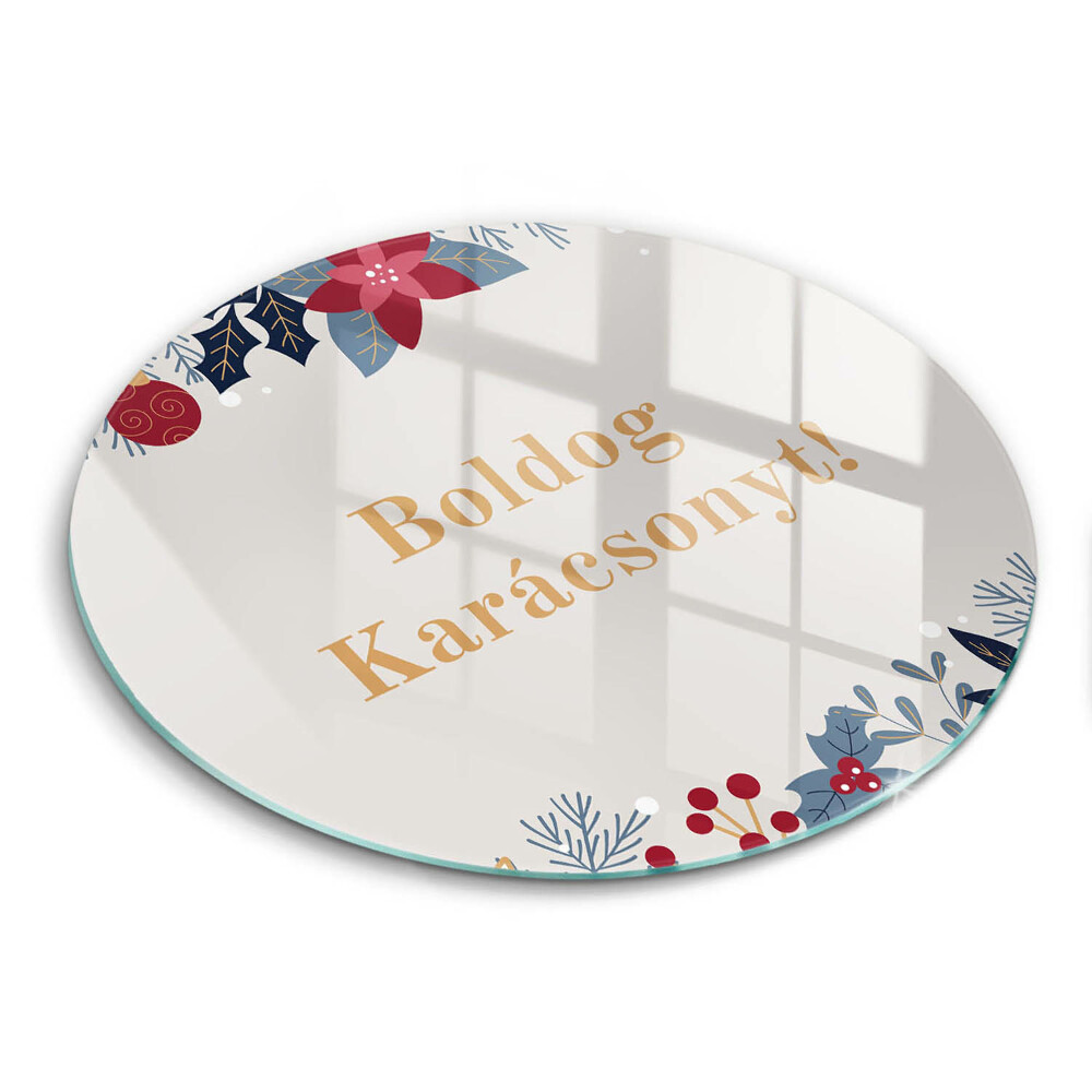 Kerek üveg vágódeszka Karácsony: Kellemes Karácsonyi Ünnepeket!