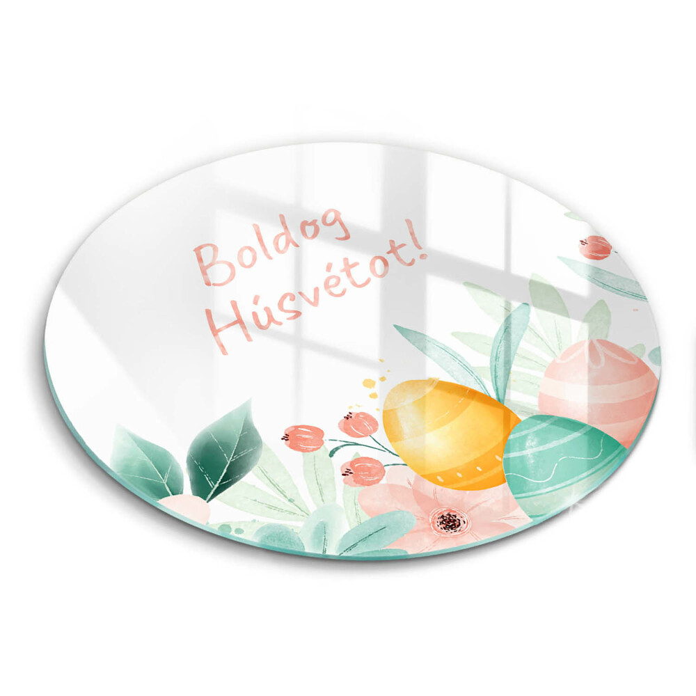 Kerek üveg vágódeszka Boldog Húsvétot!