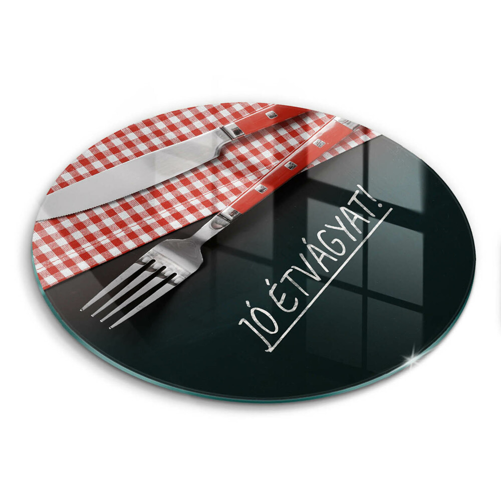 Kerek üveg vágódeszka Jó étvágyat!