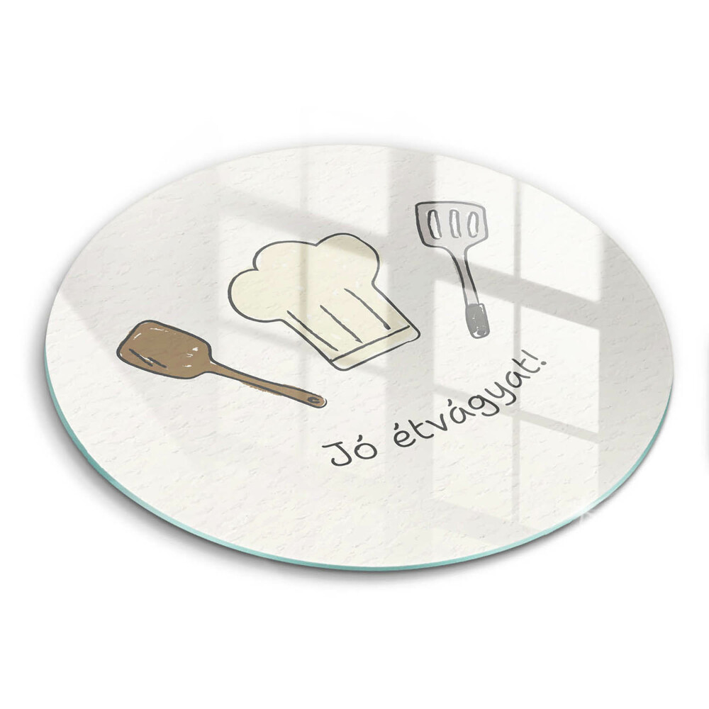 Kerek üveg vágódeszka Jó étvágyat!
