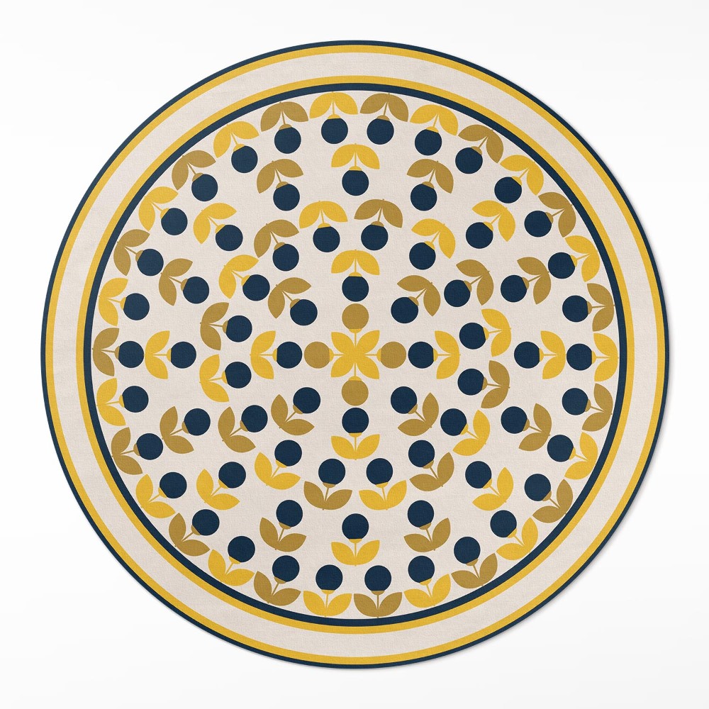 Kerek műanyag szőnyeg Kis virágok és levelek szabályos minta