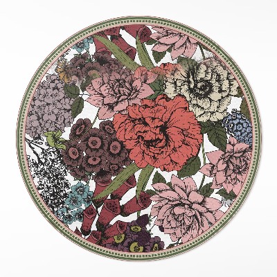 Kerek műanyag szőnyeg Pasztell virágok egy vintage réten