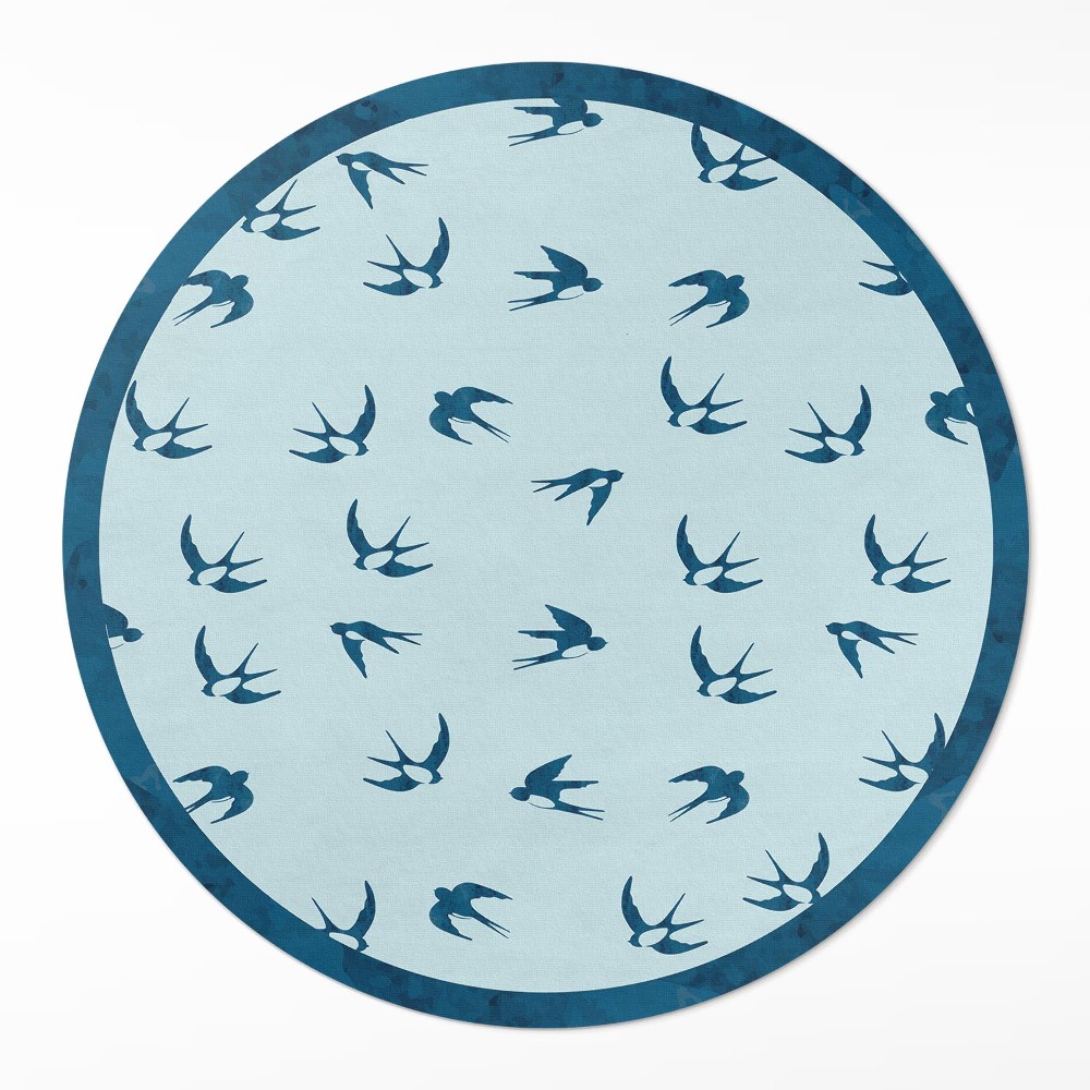 Kerek műanyag szőnyeg Apró levelek kék háttéren