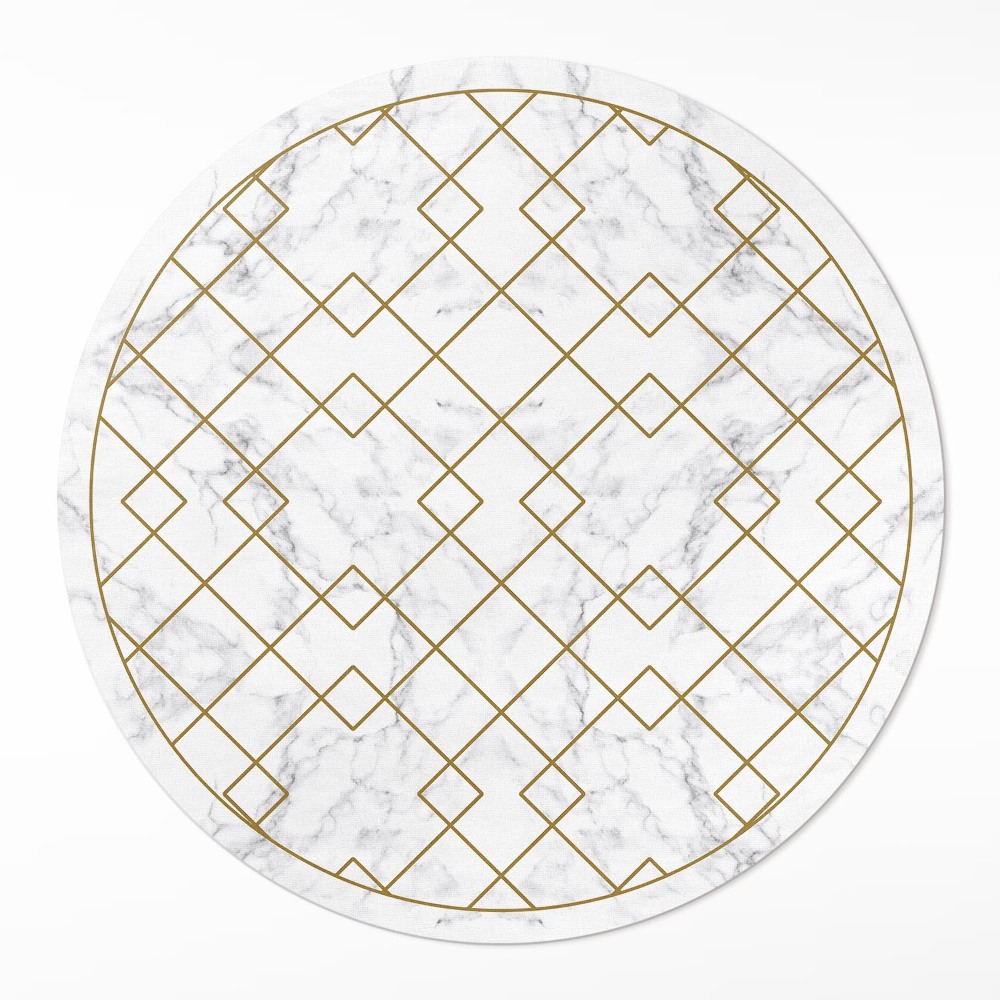 Kerek műanyag szőnyeg Fésűs virágok világos márványon