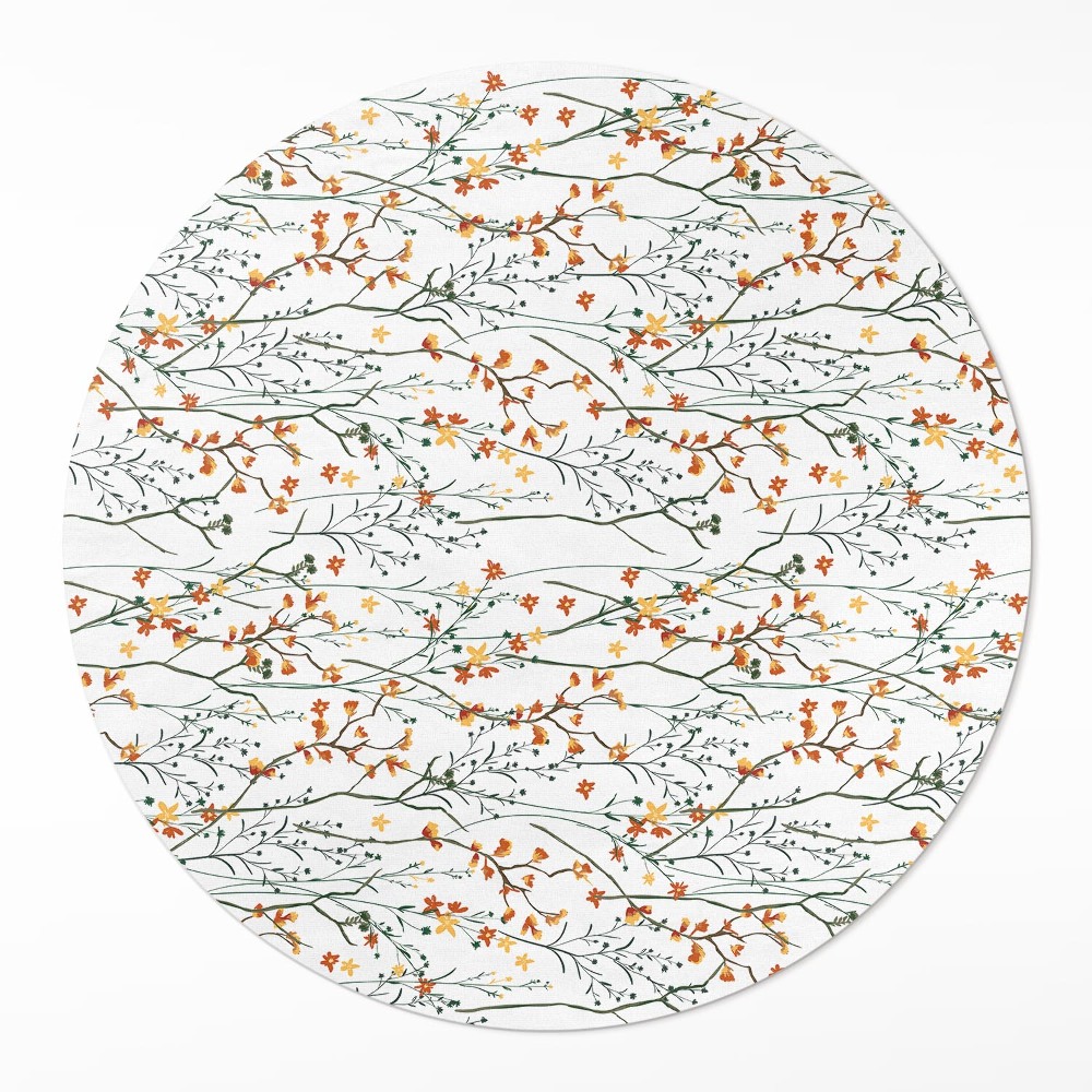 Kerek vinil szőnyeg Virágok és gallyak boho stílusban