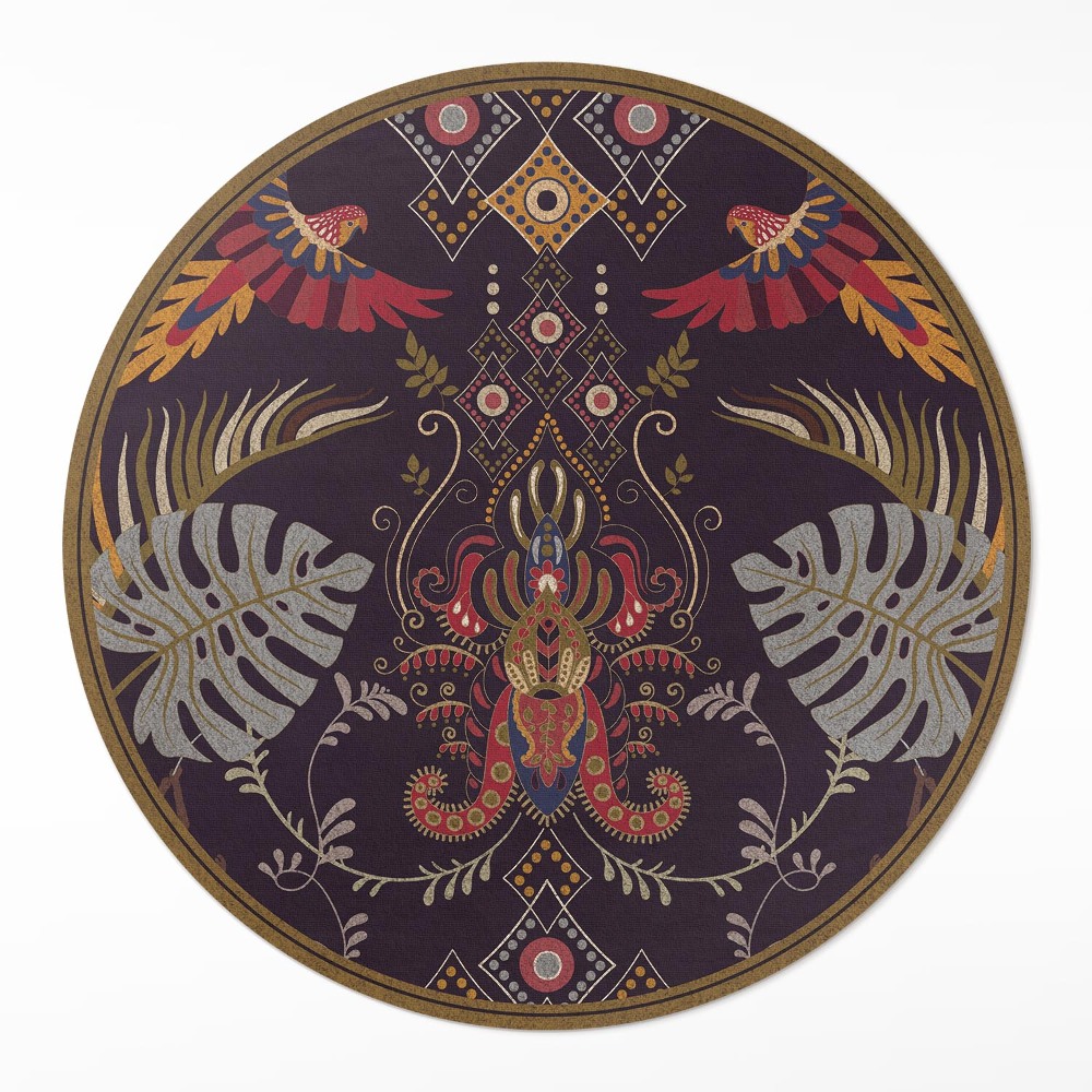 Kerek műanyag szőnyeg Papagájok és monstera levelek