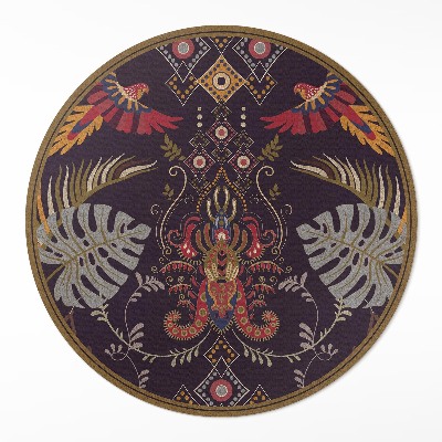 Kerek műanyag szőnyeg Papagájok és monstera levelek