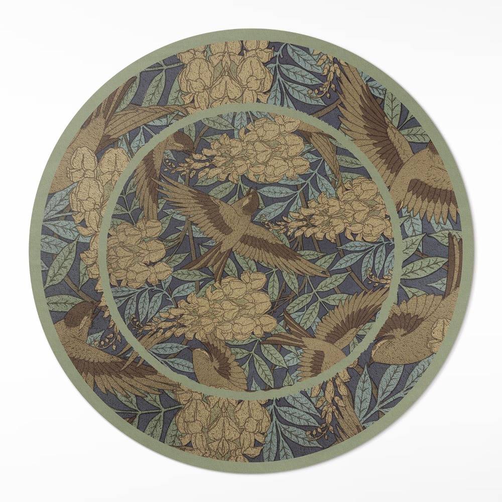 Kerek vinil szőnyeg Vintage madarak virágok és levelek