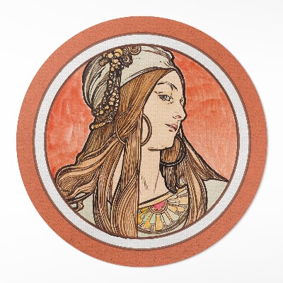 Kerek műanyag szőnyeg Nő egy festett üvegablakból Alphonse Mucha által készített festett üvegablakból