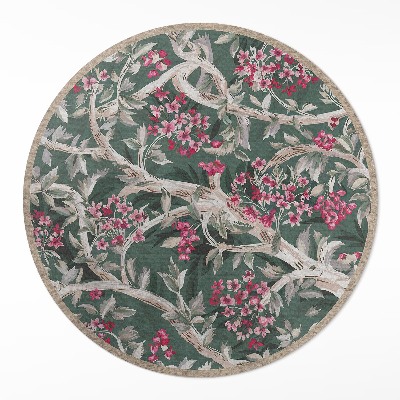 Kerek műanyag szőnyeg Ágak levelekkel és virágokkal vintage