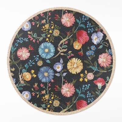 Kerek vinil szőnyeg Színes finom mezei virágok vintage