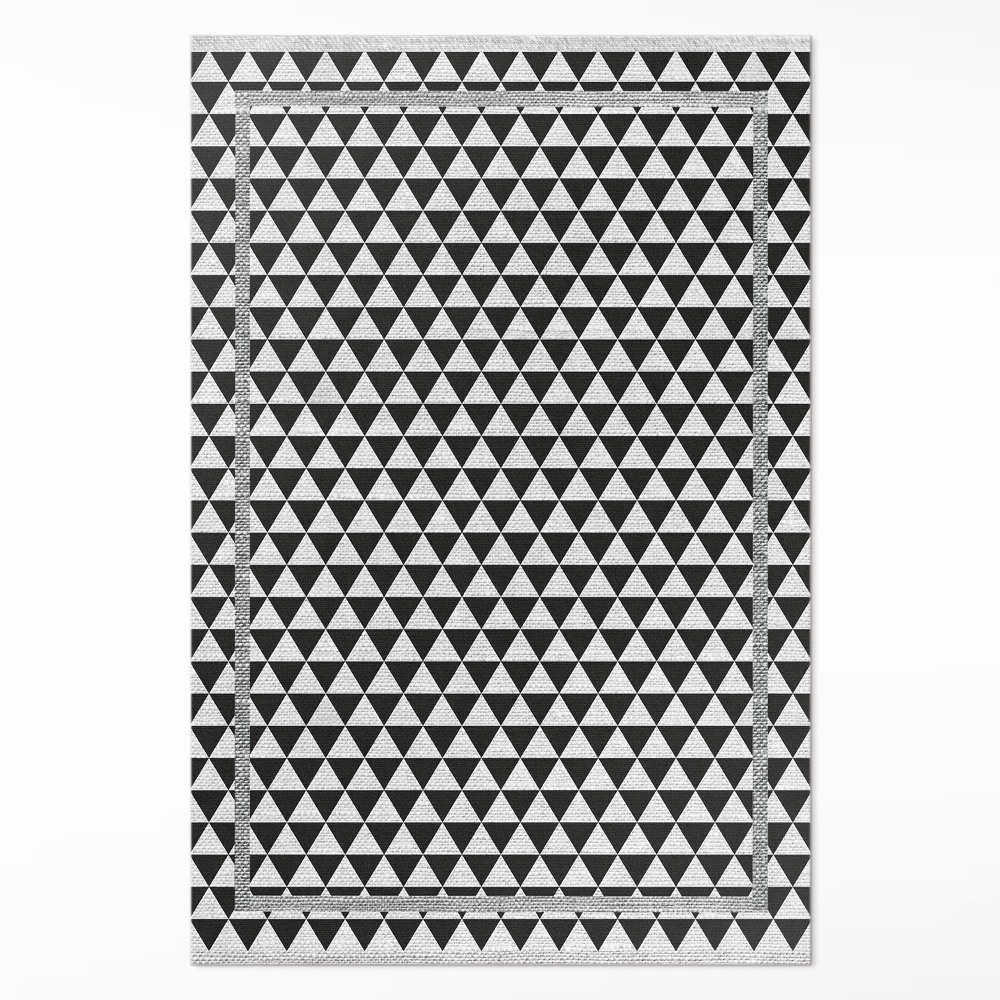 Műanyag szőnyeg fekete-fehér háromszögek utánzat textil
