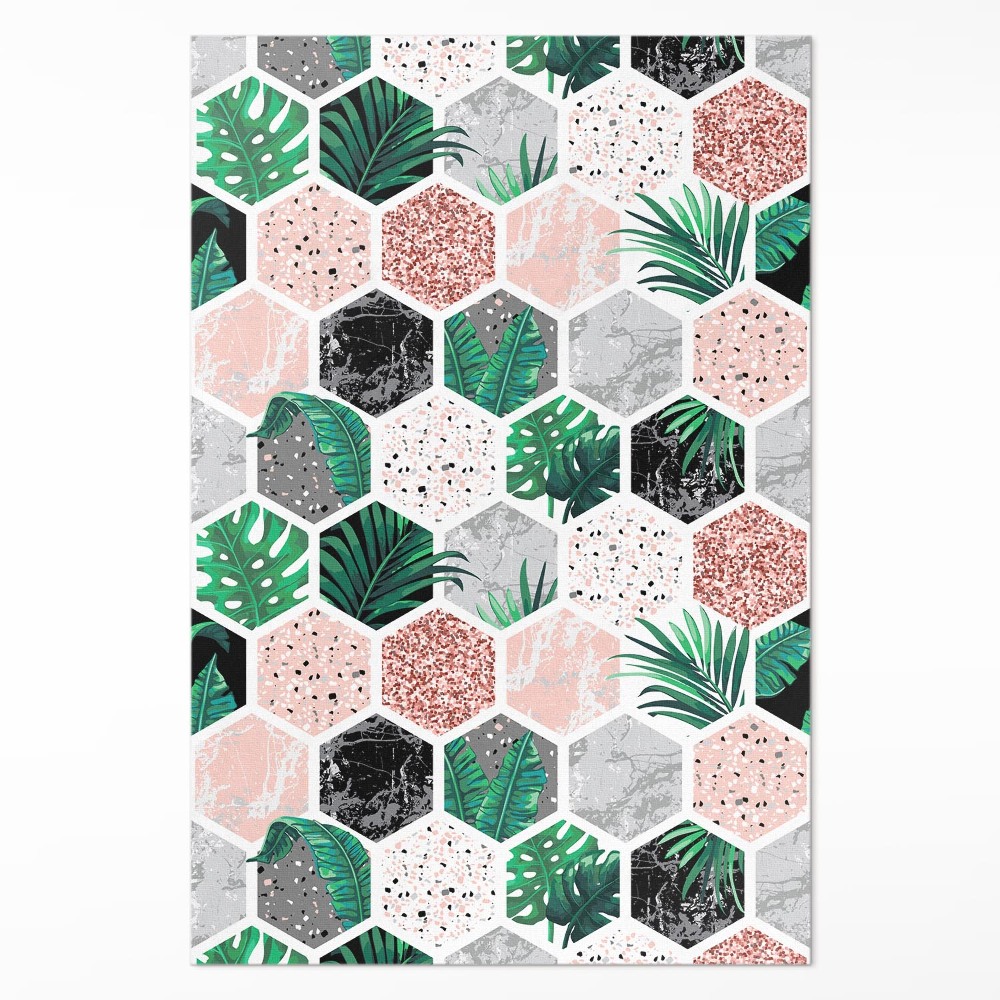 Mosható futószőnyeg Trópusi hatszögek növényekből és kövekből