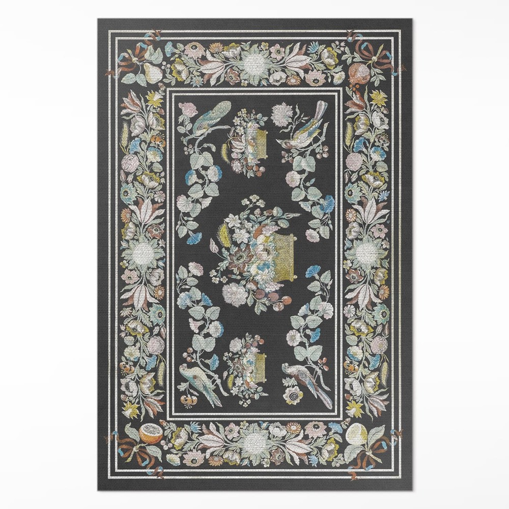 Mosható futószőnyeg Halvány antik virág és madarak