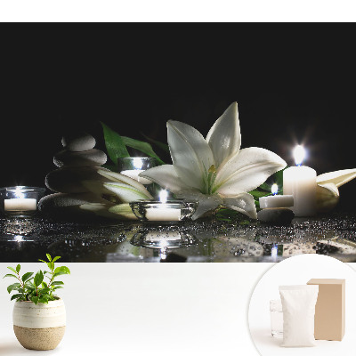 Modern tapéta Liliomok kövekkel és gyertyákkal