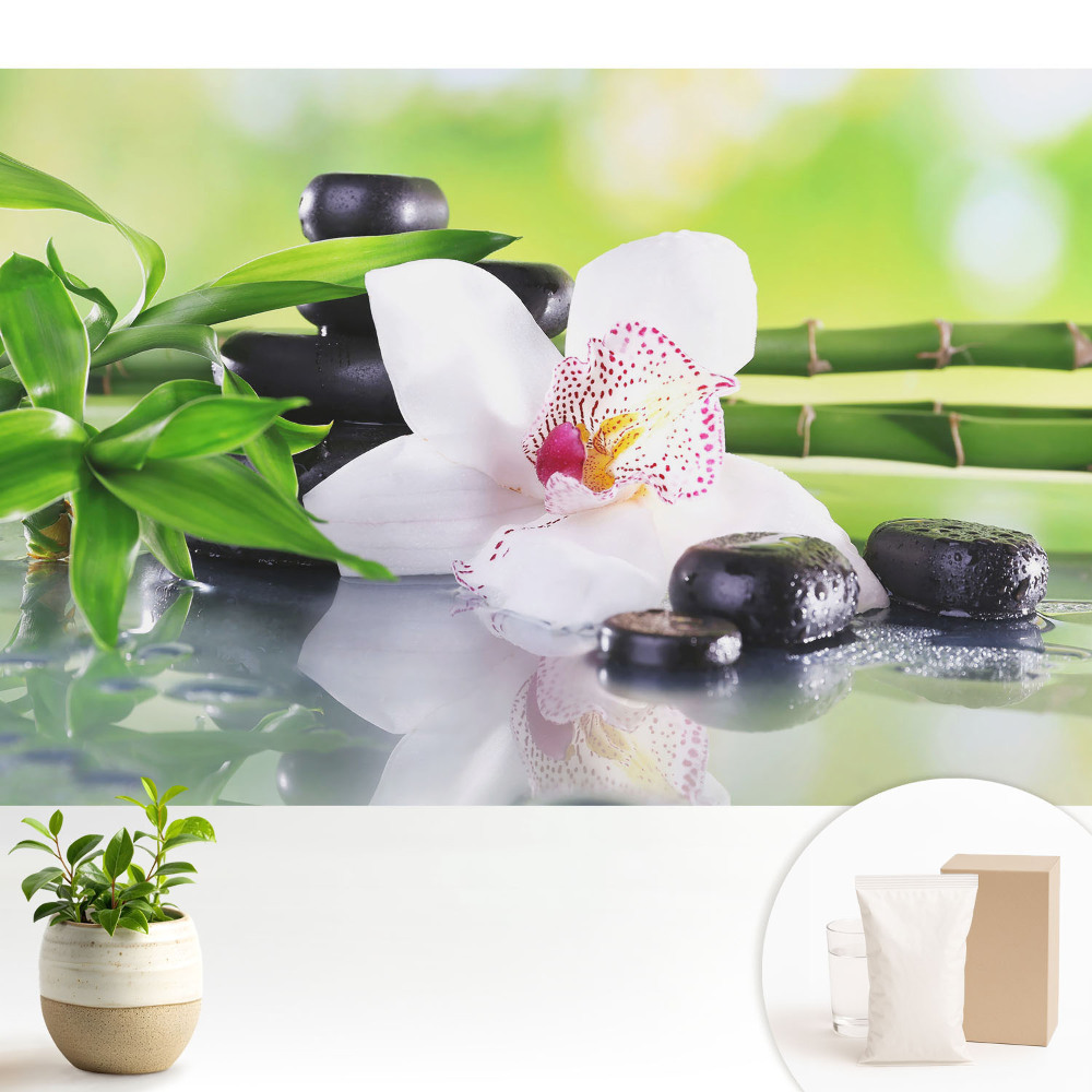 Modern tapéta Orchidea és kövek bambusszal körülvéve