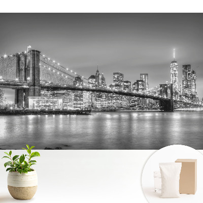 Éjszakai panoráma a metropoliszról, a hídról és a felhőkarcolókról