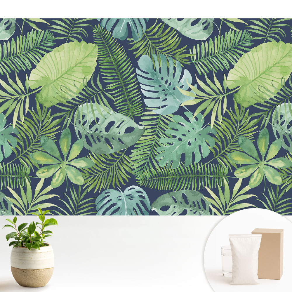 Tapéta Egy leveles trópusi minta tele zöld növényzettel