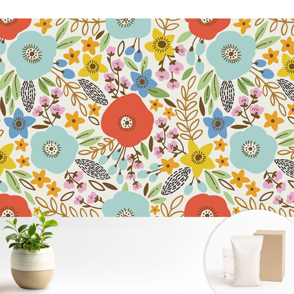 Tapéta Színes virágok fehér alapon