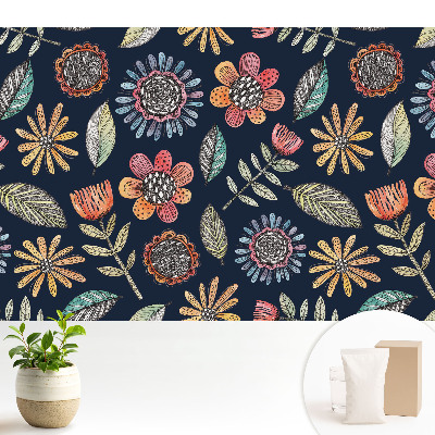 Tapéta Színes virágok és levelek mozaik