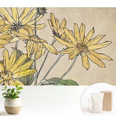 Tapéta Sárga virágok bézs alapon