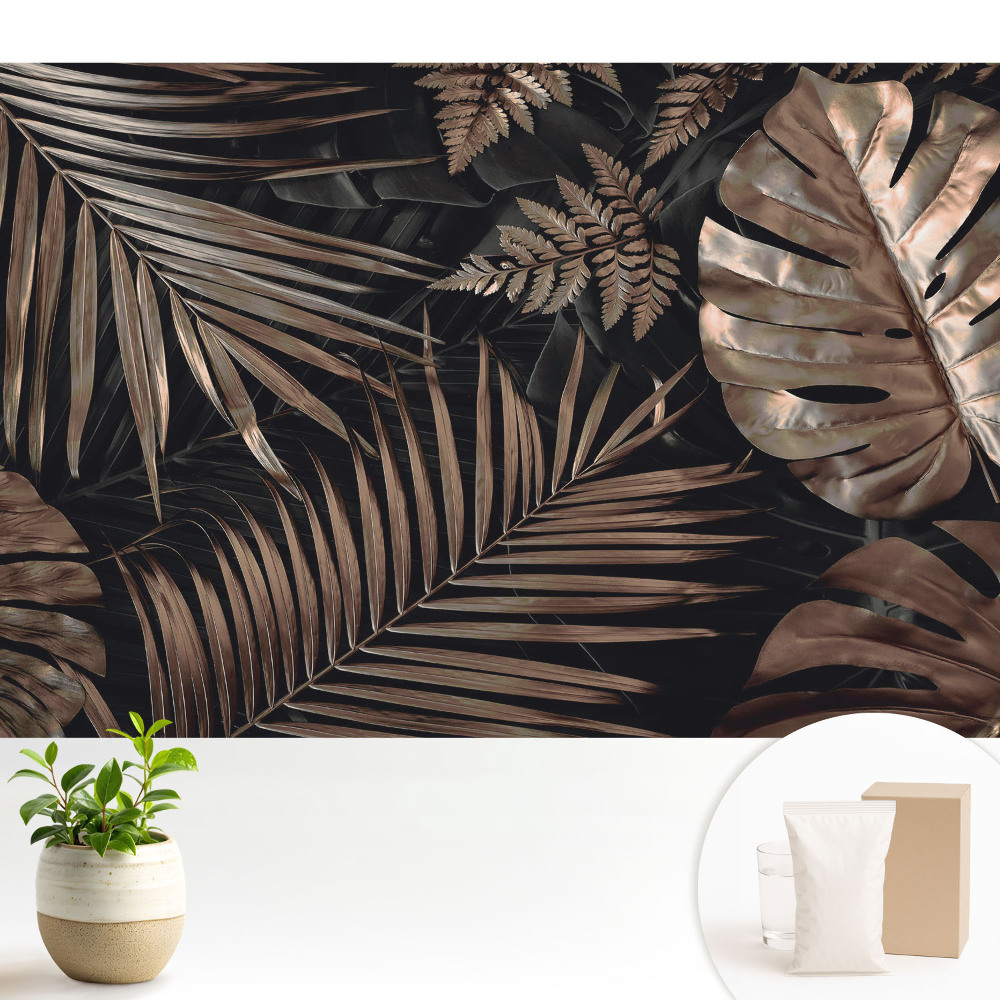 Modern tapéta Trópusi levelek barna színben