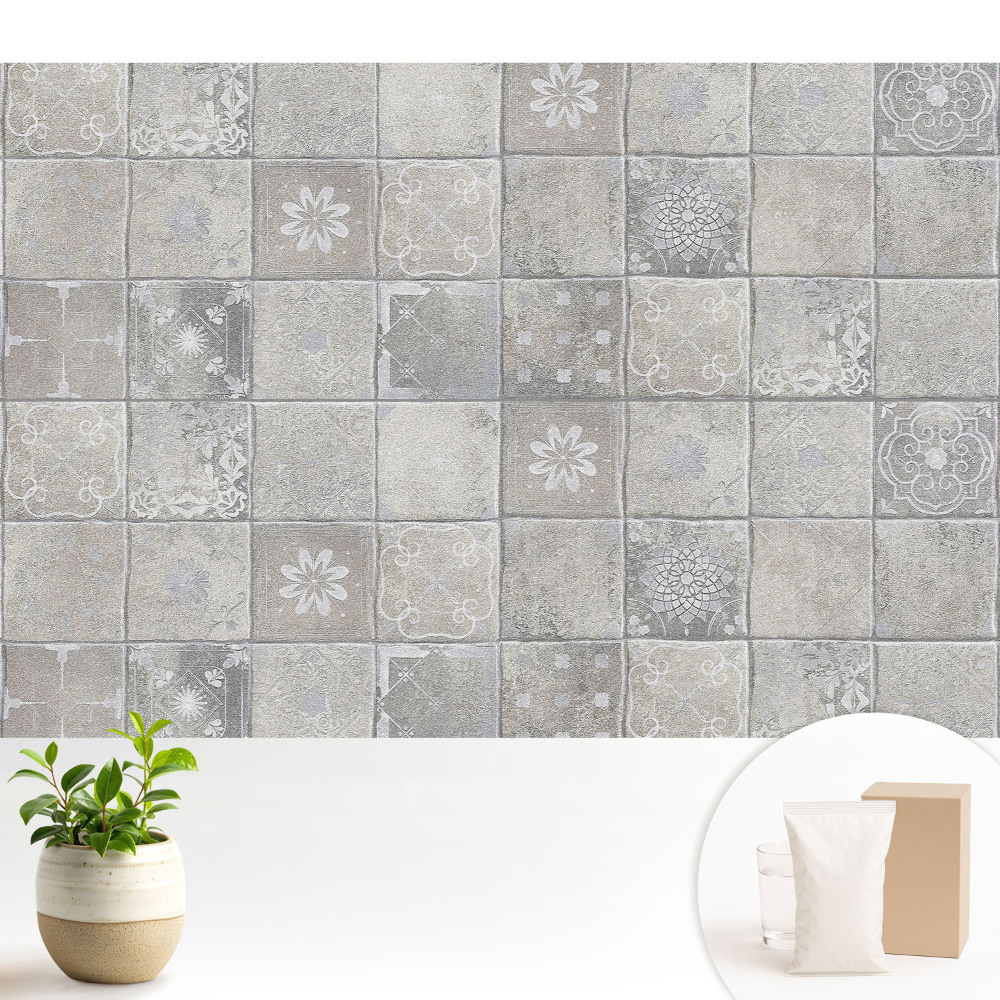 Modern tapéta Stílusos csempék szürke és bézs árnyalatokban