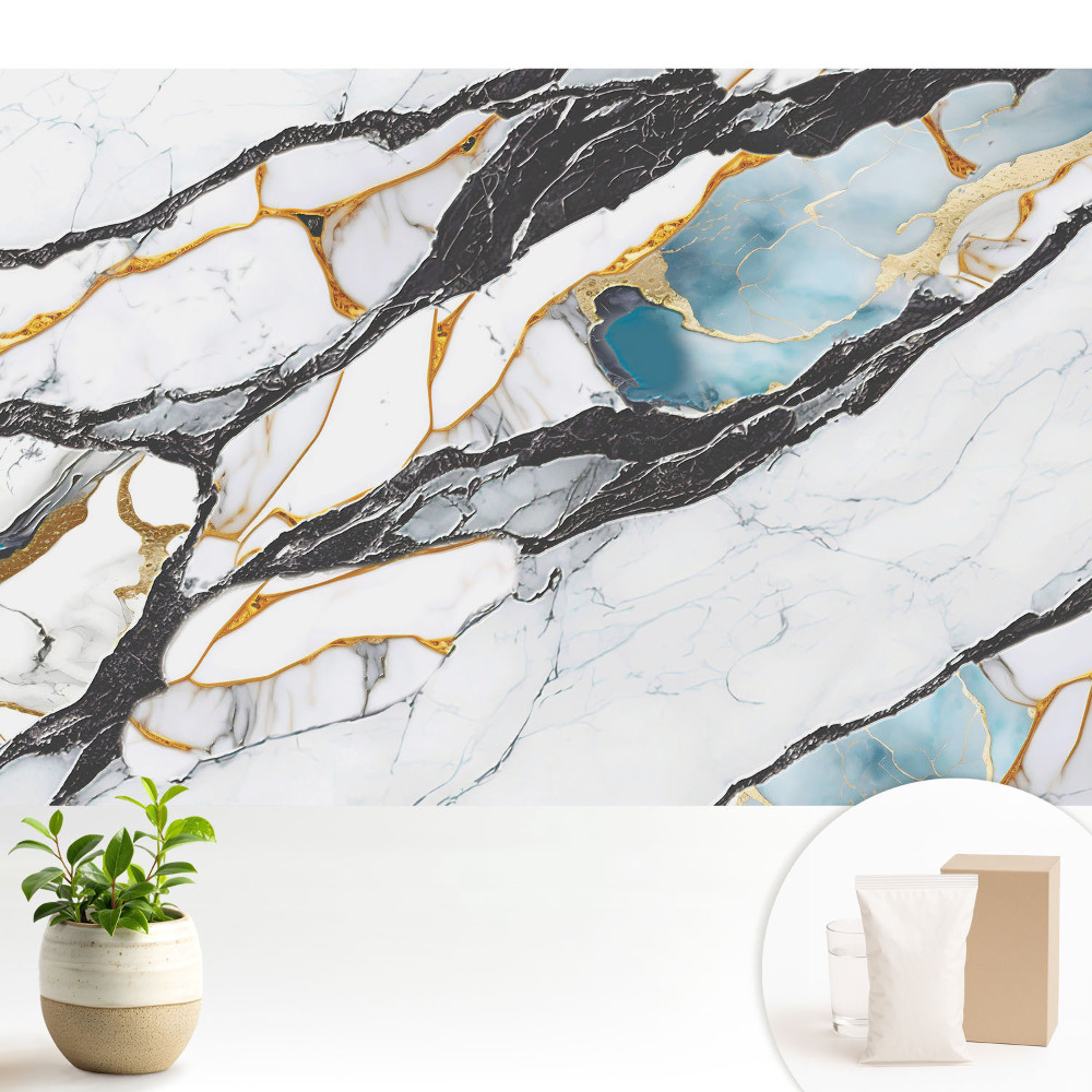 Tapéta Márvány fekete és kék színben