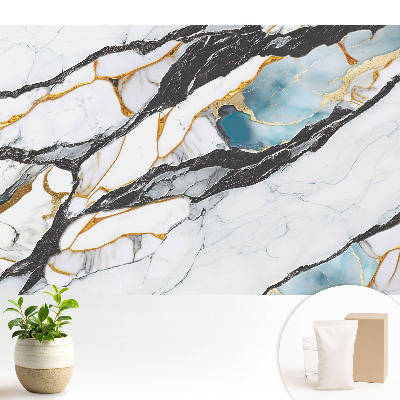 Tapéta Márvány fekete és kék színben