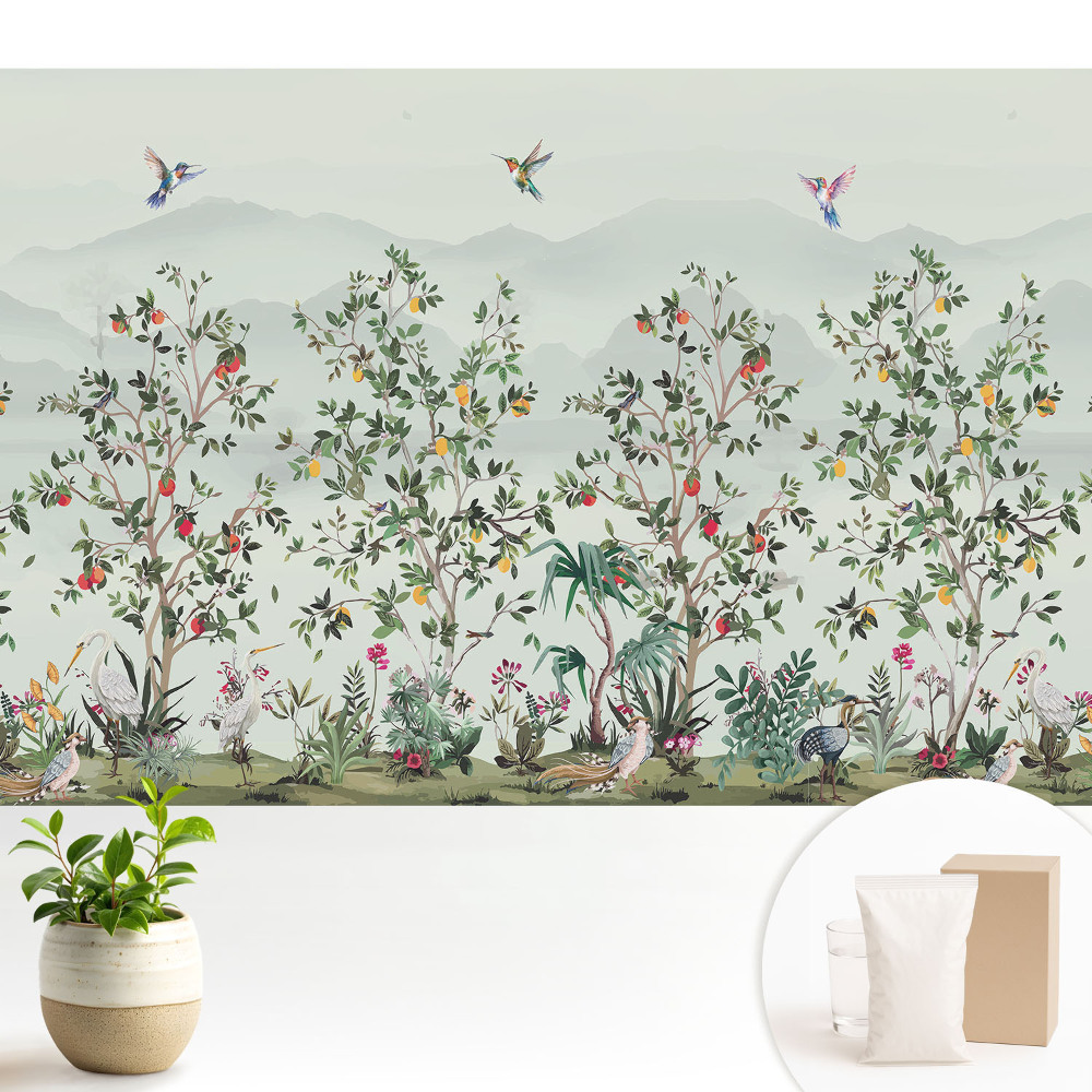 Dekor tapéta Egzotikus természeti táj, tele madarakkal