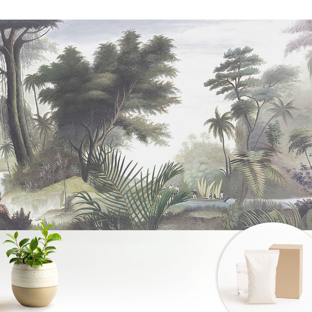 Dekor tapéta Buja dzsungel egy csónakkal a folyón