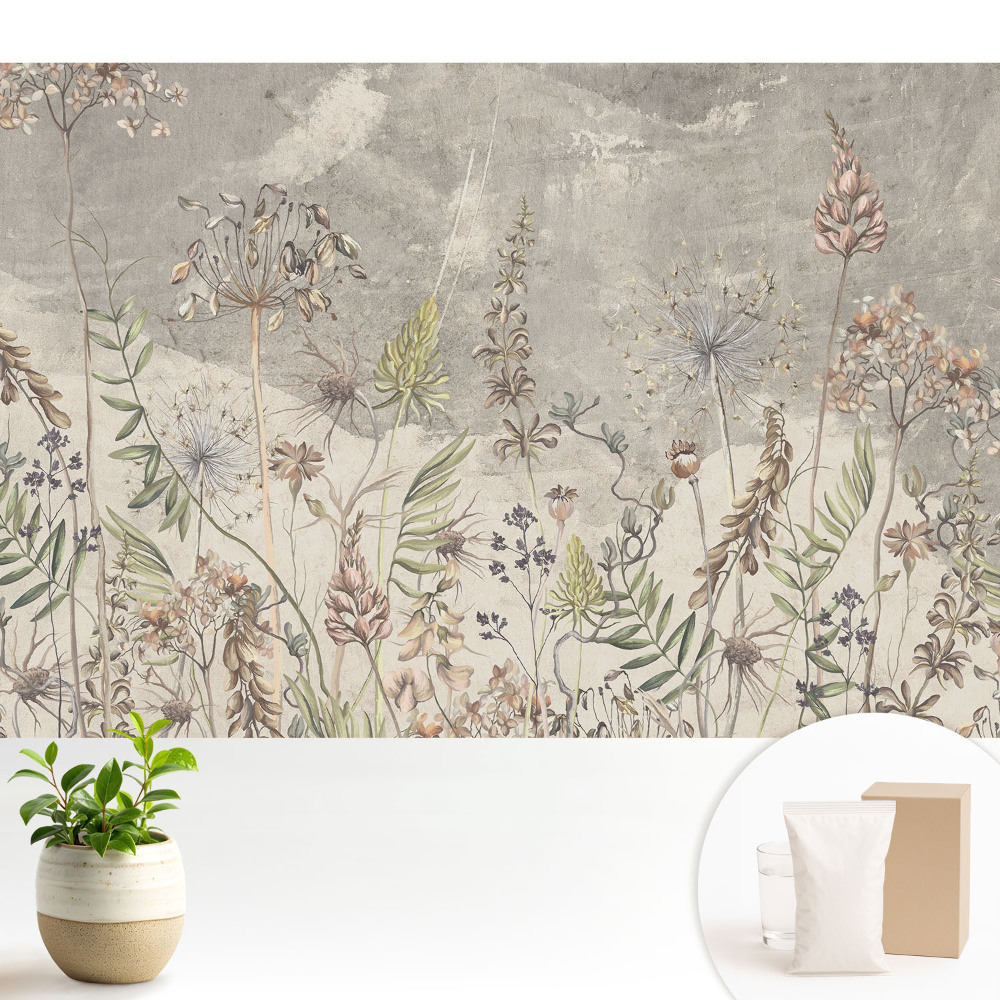 Modern tapéta Rusztikus virágok szürke háttéren