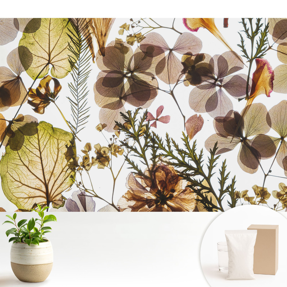 Tapéta Szárított levelek és virágok bohém stílusban