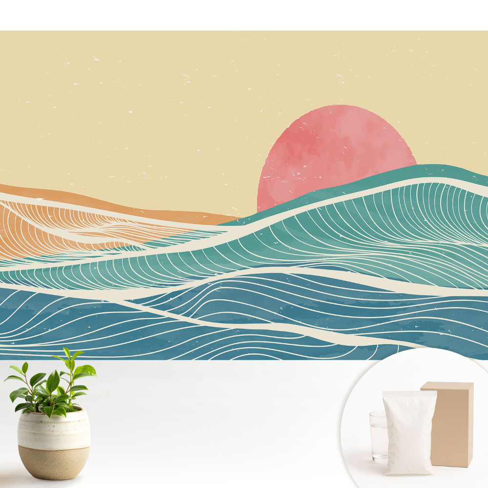 Modern tapéta Tengeri hullámok és rózsaszín nap absztrakt